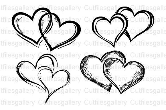 Download Hand Draw Double Heart SVG, Doodle Heart - Hand Collection