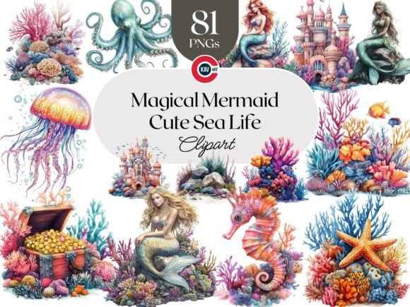Download Mermaid and Underwater Sea Life Elements - Element Collection