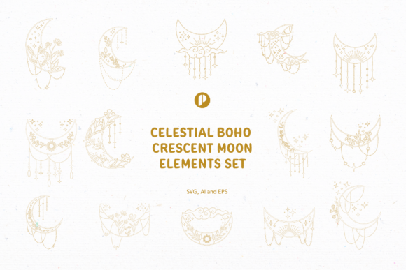 Download Celestial Boho Crescent Moon Element Set - Element Collection