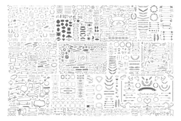 Download 998 Hand Drawn Frames, Banners &amp; Ribbons - Hand Collection