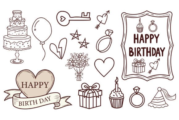 Download Set of Hand Drawn Doodles for Birthday - Hand Collection