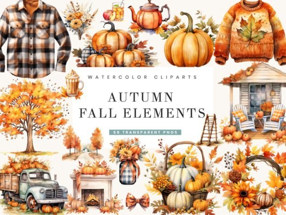 Download Watercolor Autumn Fall Elements Clipart - Element Collection