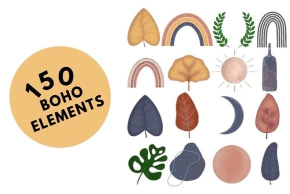 Download 150 Boho Elements Pack PNG - Element Collection