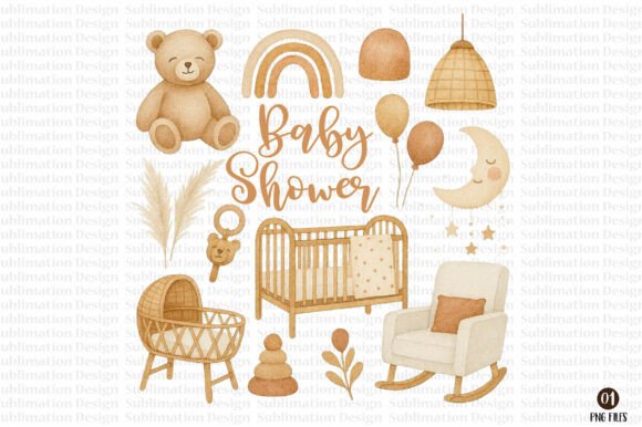 Download Baby Shower Boho Nursery Clipart - Premium Bundle