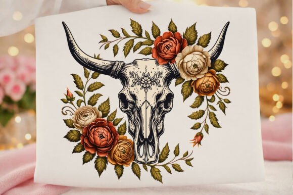 Download Retro Cow Skull Western Boho Floral Png - Retro Collection