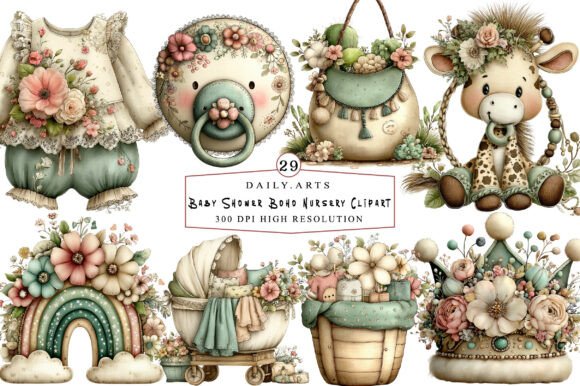 Download Baby Shower Boho Nursery Clipart - Premium Bundle