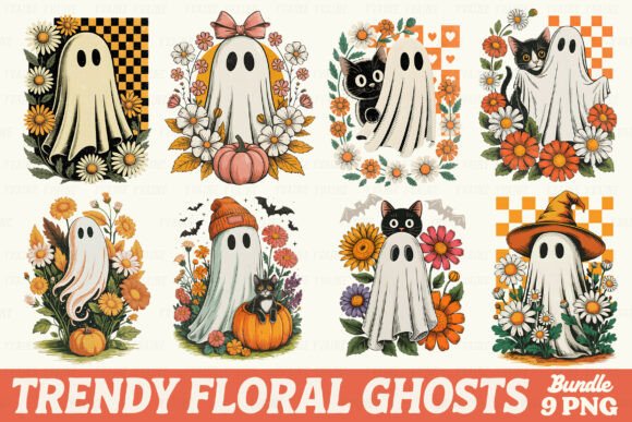 Download Retro Floral Ghosts Halloween Bundle PNG - Retro Collection