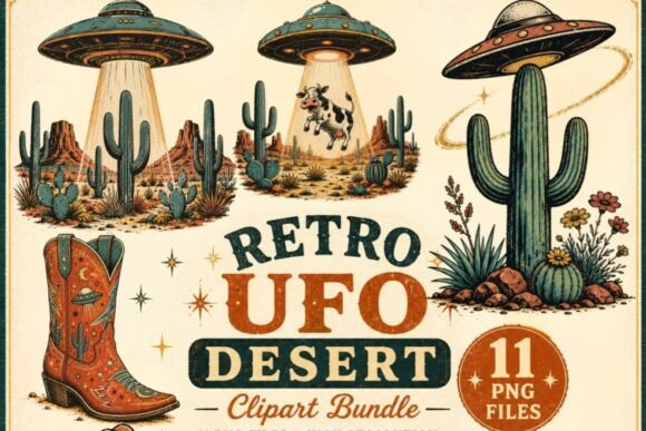 Download Retro UFO Desert Clipart PNG, 11 Western - Retro Collection