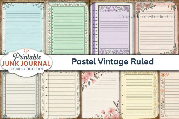 Download Pastel Vintage Ruled Junk Journal Pages - Pastel Collection