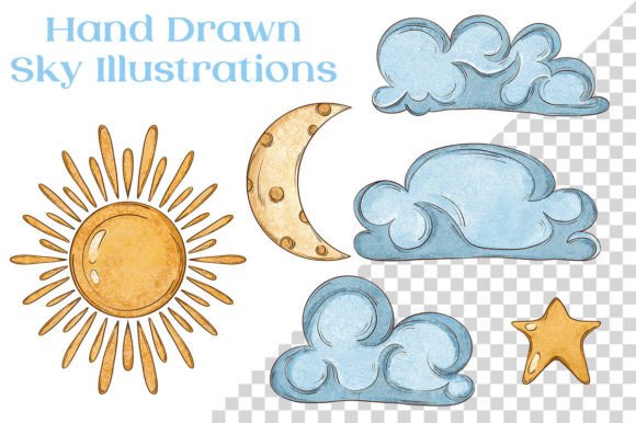 Download Cute Sky 6 Hand Drawn Illustrations - Hand Collection