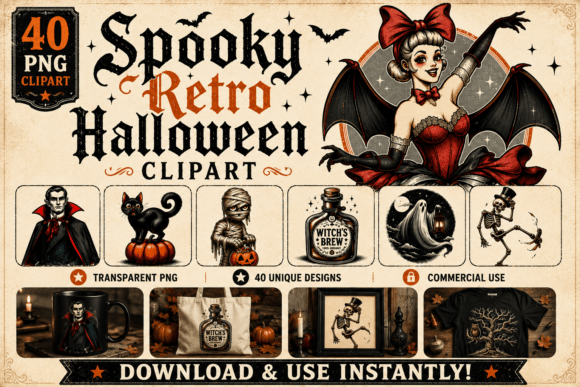 Download Retro Halloween Clipart Collection Vol.3 - Retro Collection