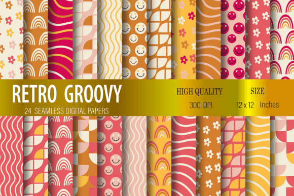 Download Groovy Digital Papers, Retro Patterns - Retro Collection