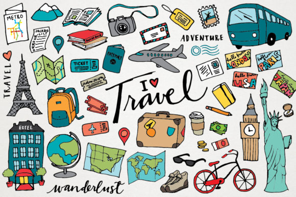 Download Travel Clipart Hand Drawn Illustrations - Hand Collection