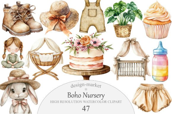Download Watercolor Boho Nursery Clipart - Boho nursery clipart Collection