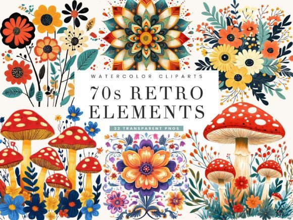 Download 70s Retro Elements Clipart Bundle - Retro Collection