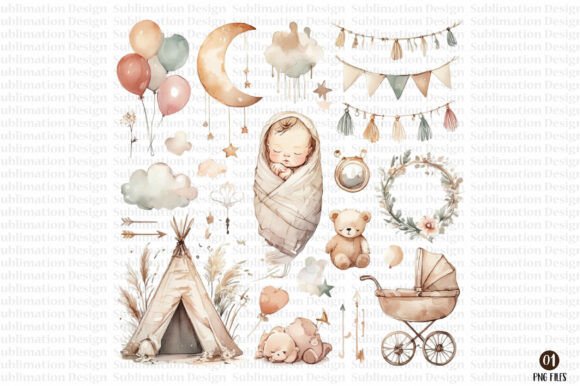 Download Baby Shower Boho Nursery Clipart - Premium Bundle