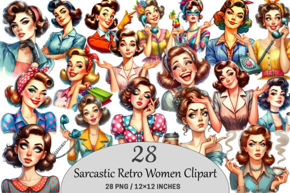 Download Sarcastic Retro Women Illustrations. - Retro Collection