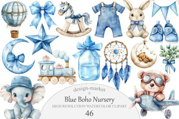 Download Blue Boho Nursery Clipart - Premium Resources