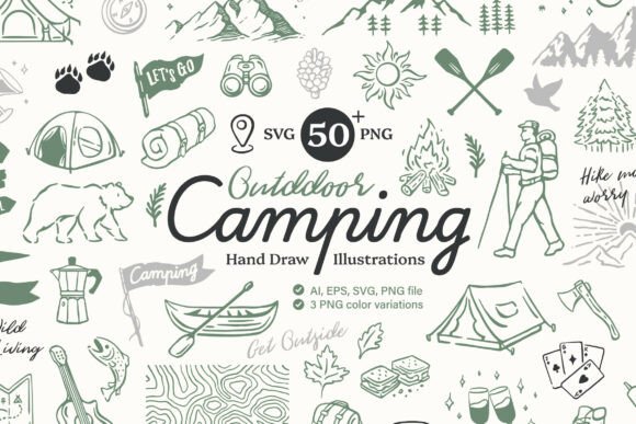 Download Outdoor Camping Hand Drawn Illustrations - Hand Collection