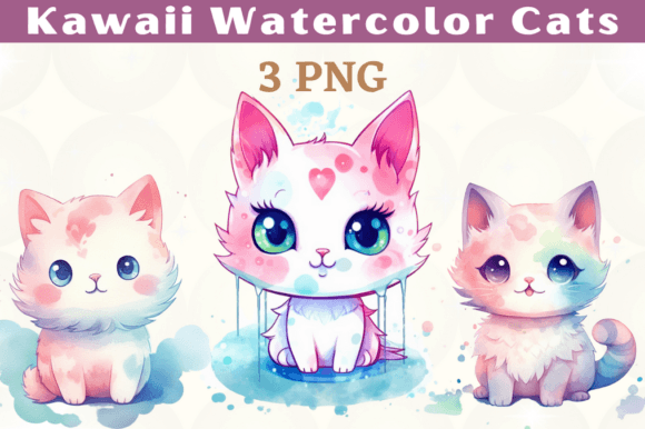 Download Cute Watercolor Cats Pastel Colors PNG - Pastel Collection